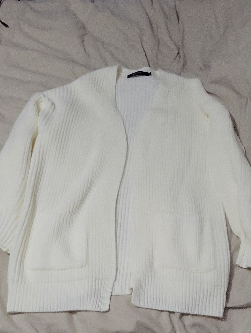Cream Ribbed Open Cardigan - Picture 3 of 3